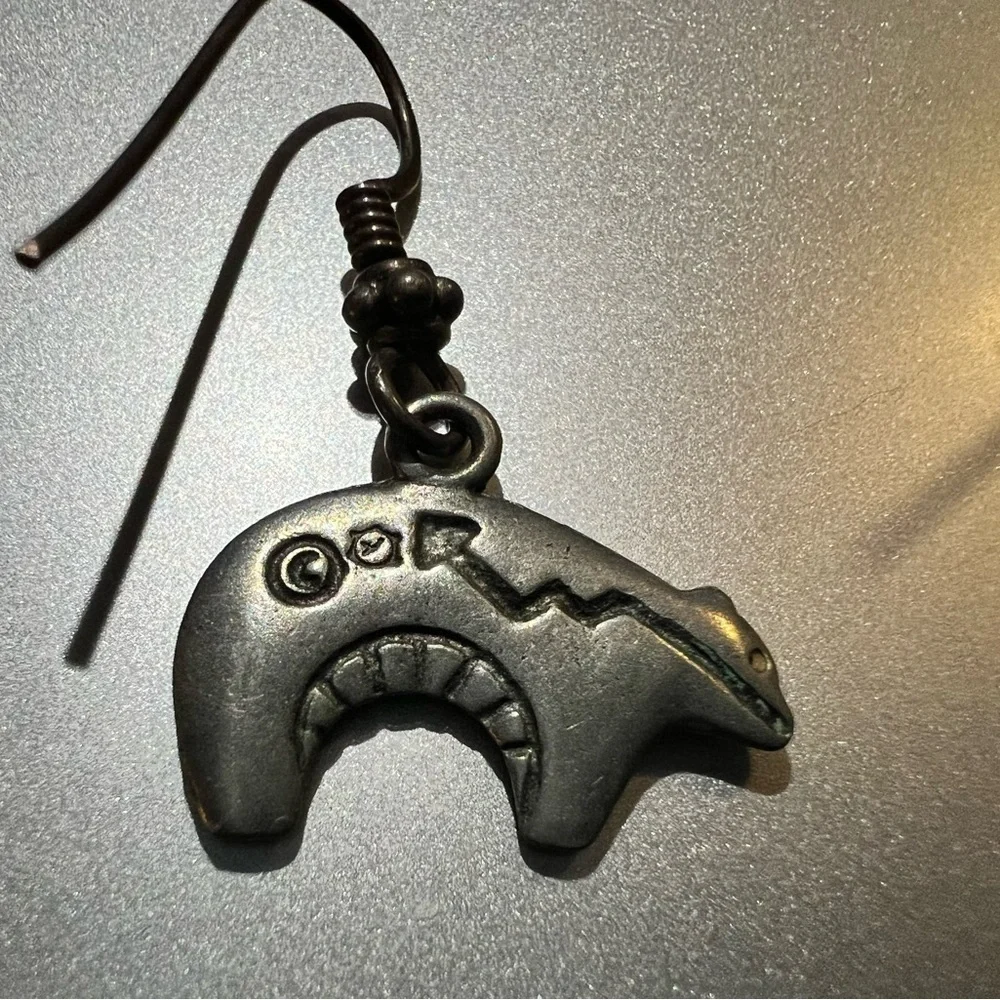 Sterling Silver Cast Bear Fetish Dangle Earrings
